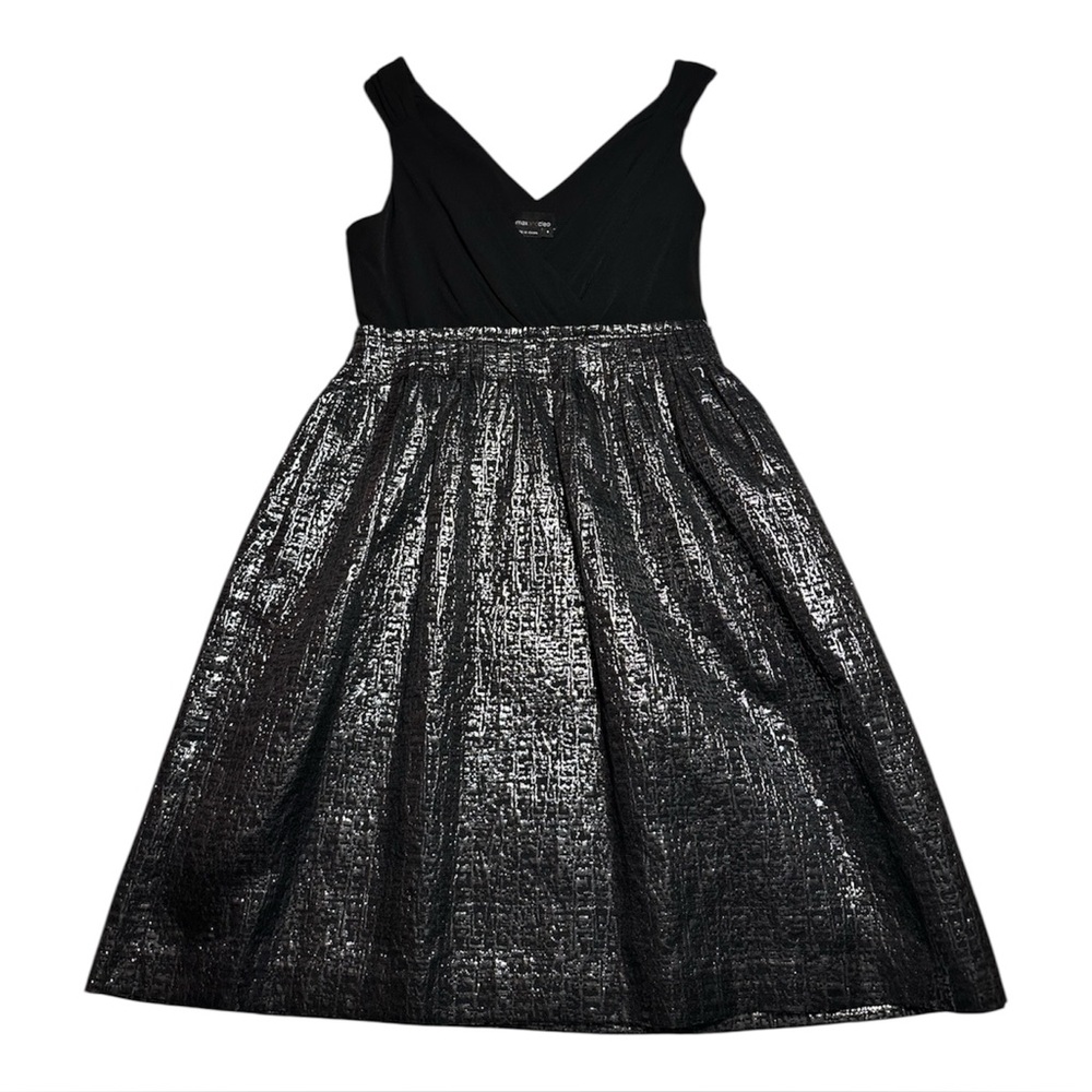Max & Cleo Metallic Silver & Black Cocktail Dress Size 6